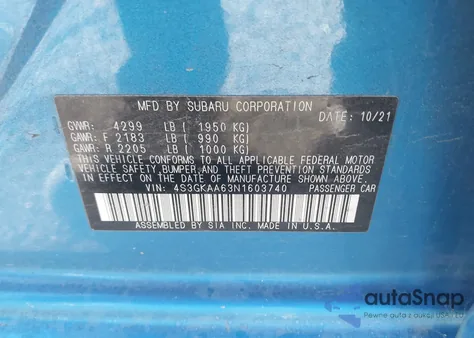 2022 Subaru Impreza Base from USA, damaged, VIN 4S3GKAA63N1603740